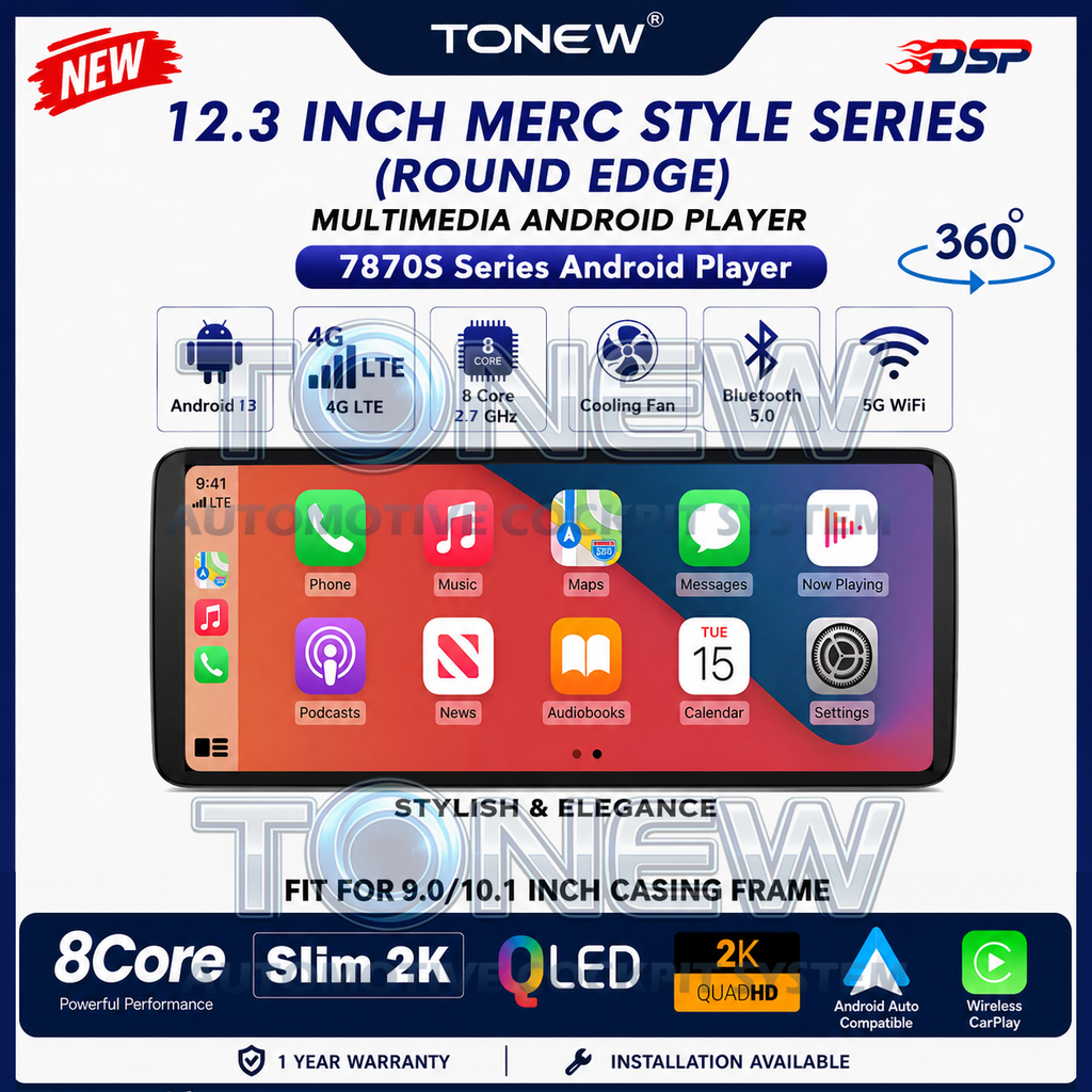 ⚡12.3 Inch 2K Android Player 360⚡7870S Android Player 12.3 Inch 360 Mercedes Style Round Edge 4G DSP Wireless Carplay Auto Day2.my