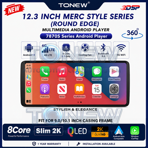 ⚡12.3 Inch 2K Android Player 360⚡7870S Android Player 12.3 Inch 360 Mercedes Style Round Edge 4G DSP Wireless Carplay Auto Day2.my