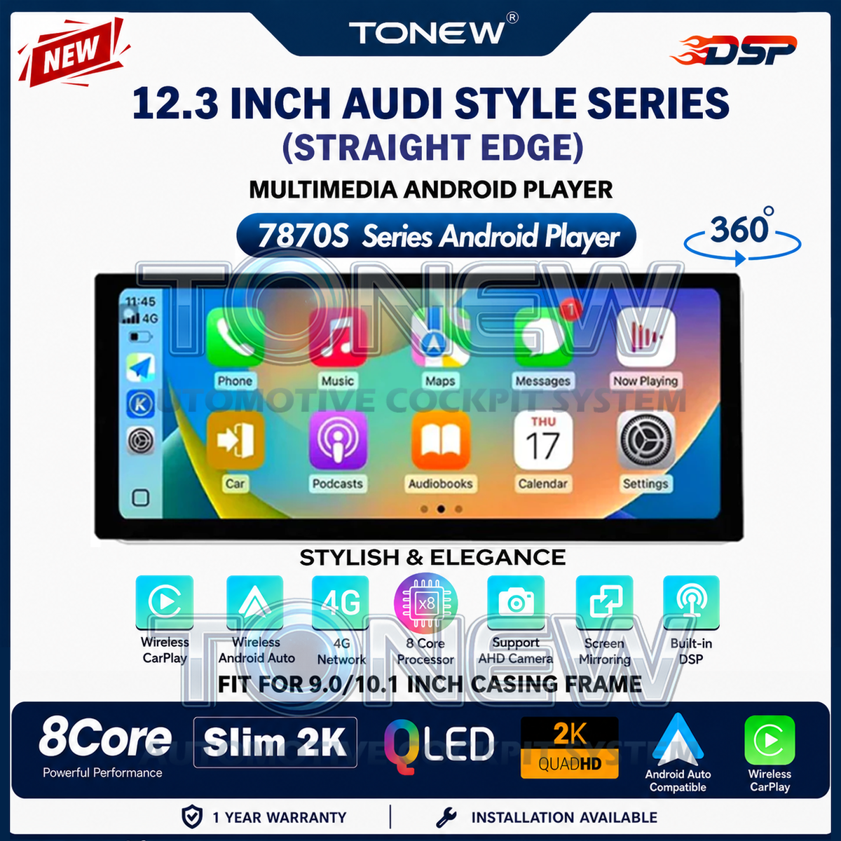 ⚡12.3 Inch 2K Android Player 360⚡ 7870S Android Player 12.3 Inch 360 Audi Style 4G DSP Wireless Carplay Auto Day2.my