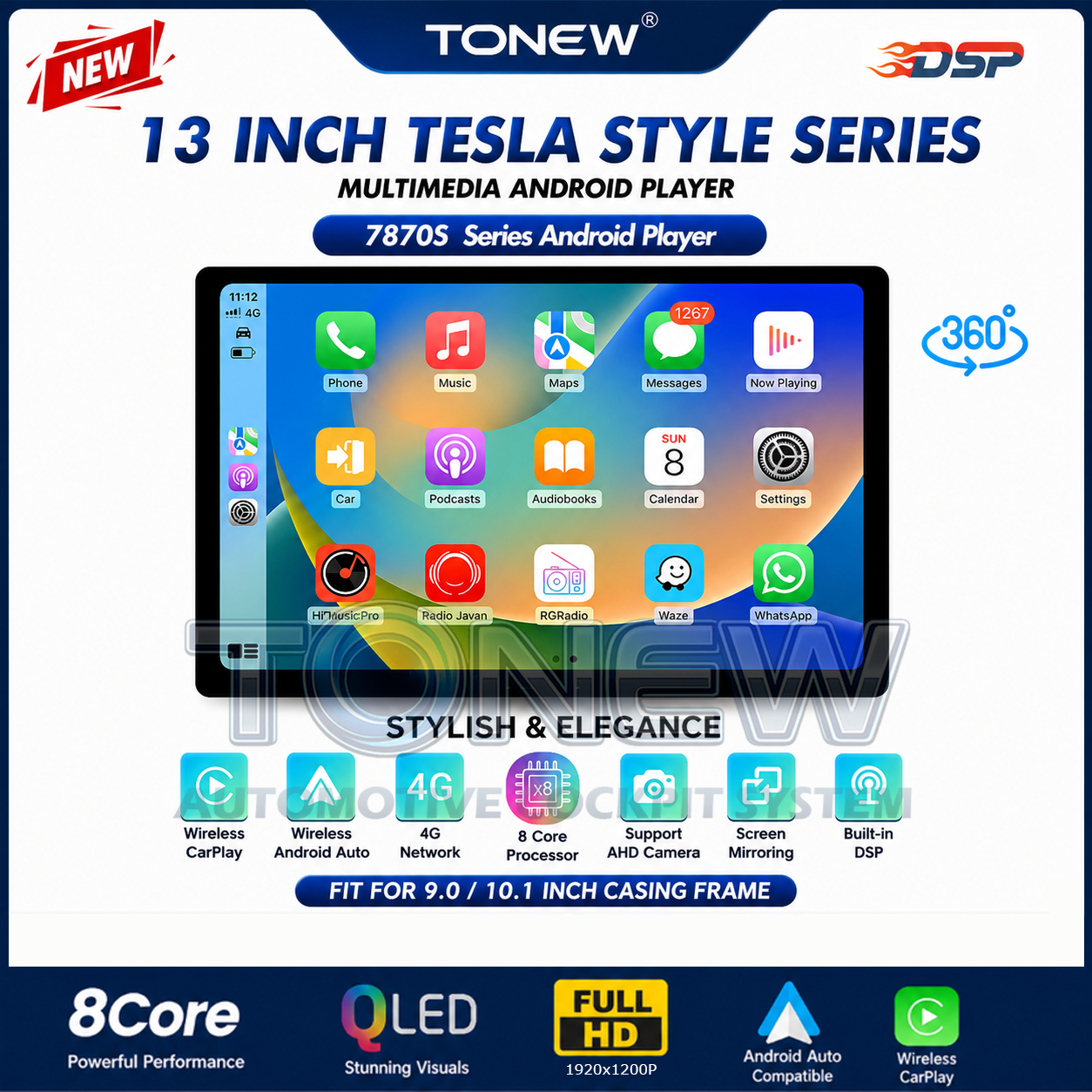 ⚡7870S 13 Inch Android Player 360⚡7870S 13 Inch Android Player 360 Universal 4G DSP Wireless Carplay Auto 2K 2.7GHz Day2.my