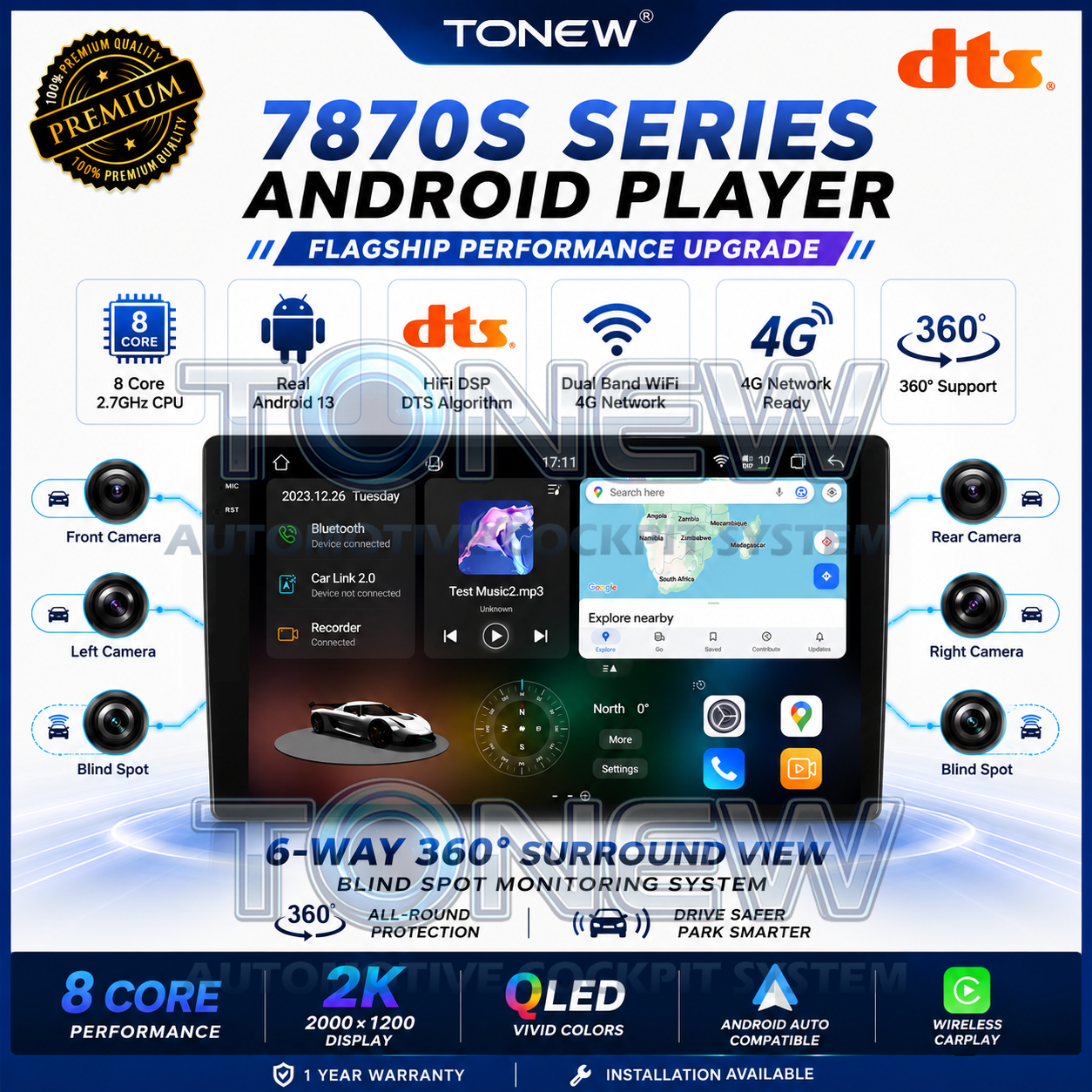 [READY STOCK]⚡7870S Android Player 6-Way 360 2K⚡7870 Android Player 2K 8 Core 2.7GHz CPU Blind Spot DTS RDS Carplay/Android Auto Day2.my