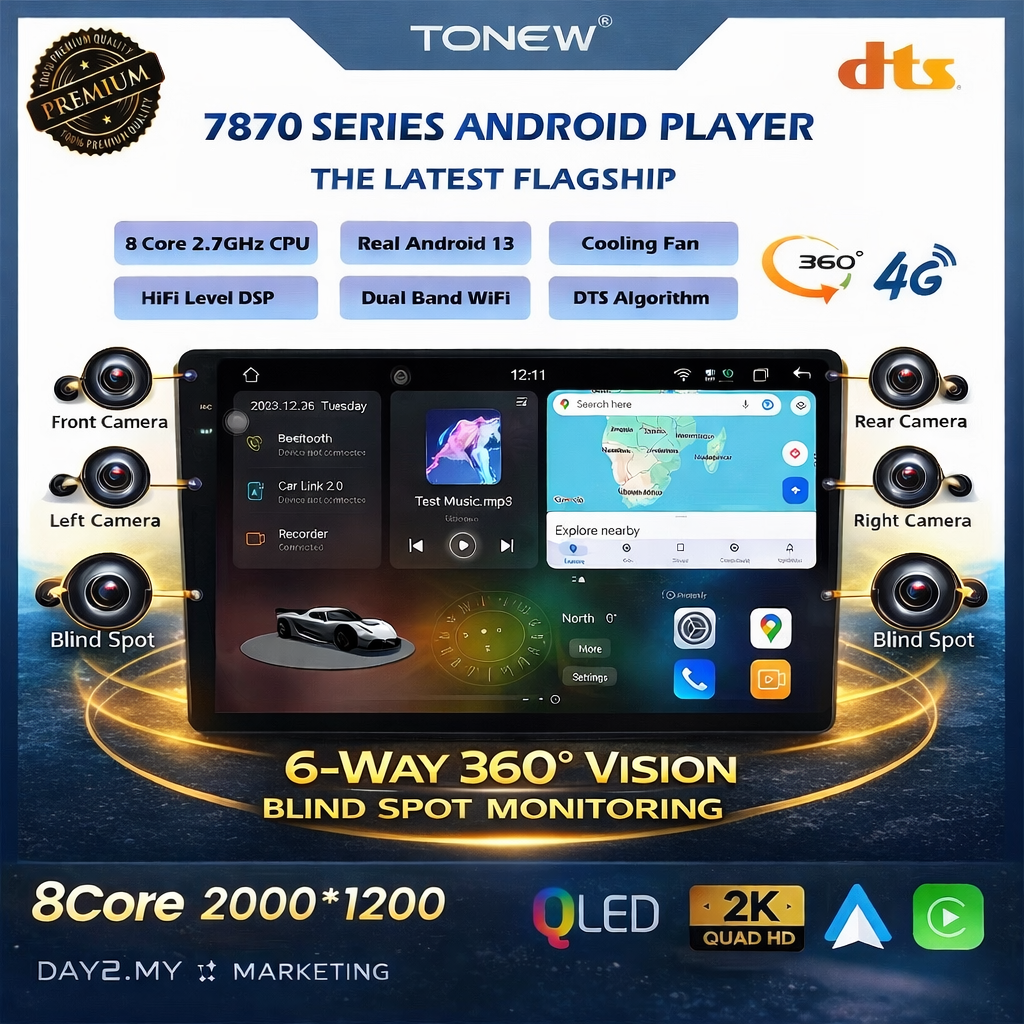 [READY STOCK]⚡7870S Android Player 2K 6-Way 360⚡7870 Android Player 2K 8 Core 2.7GHz CPU Blind Spot DTS RDS Carplay/Android Auto