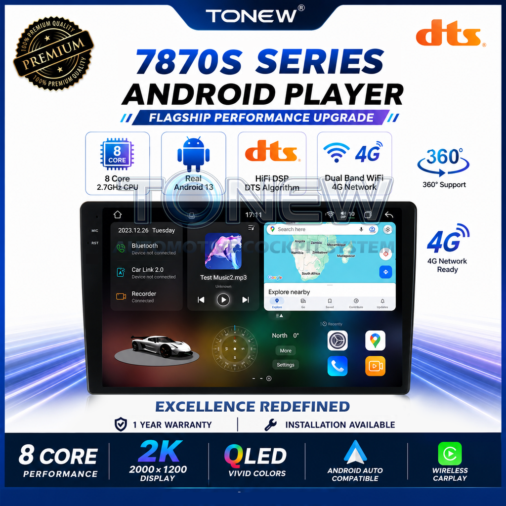 [READY STOCK]⚡7870S Android Player 360 View 2K⚡7870 Android Player 2K Latest 2.7GHz CPU 2000*1200 9.5/10.36 Inch Carplay/Android Auto Day2.my