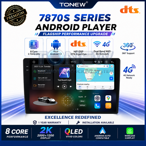 [READY STOCK]⚡7870S Android Player 360 View 2K⚡7870 Android Player 2K Latest 2.7GHz CPU 2000*1200 9.5/10.36 Inch Carplay/Android Auto Day2.my