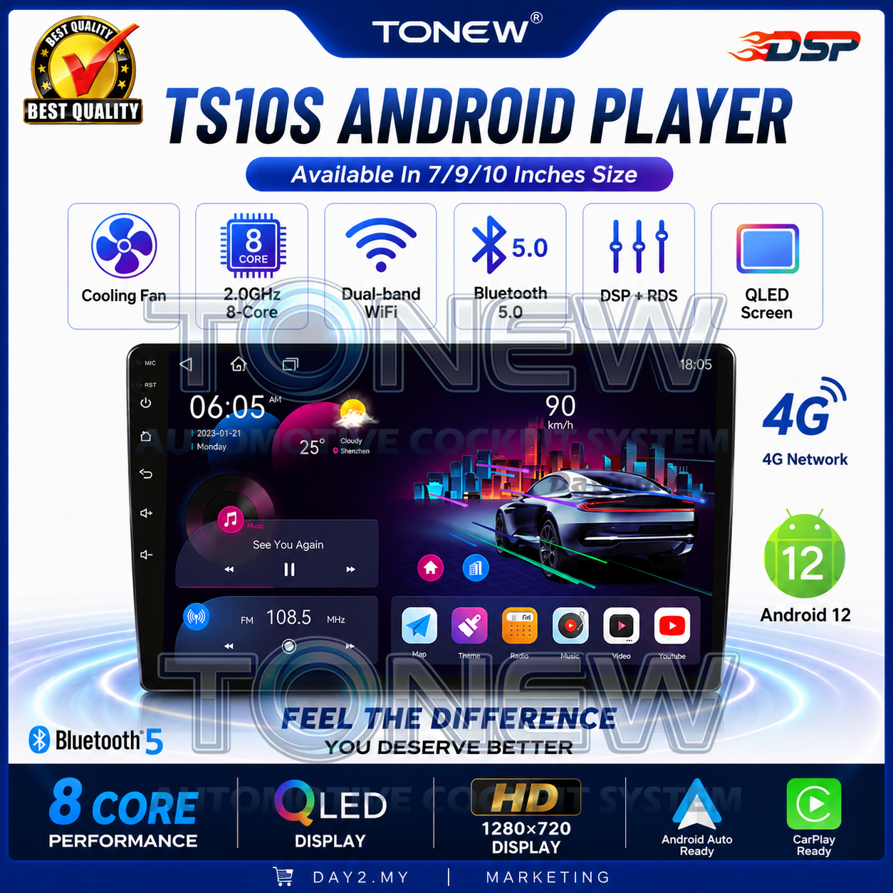 [READY STOCK]⚡TS10S Android Player 360⚡ TS10S Android 12 4G 7/9/10 inches Wireless Apple Carplay/Android Auto/4+64/6+128/8+128 Day2.my
