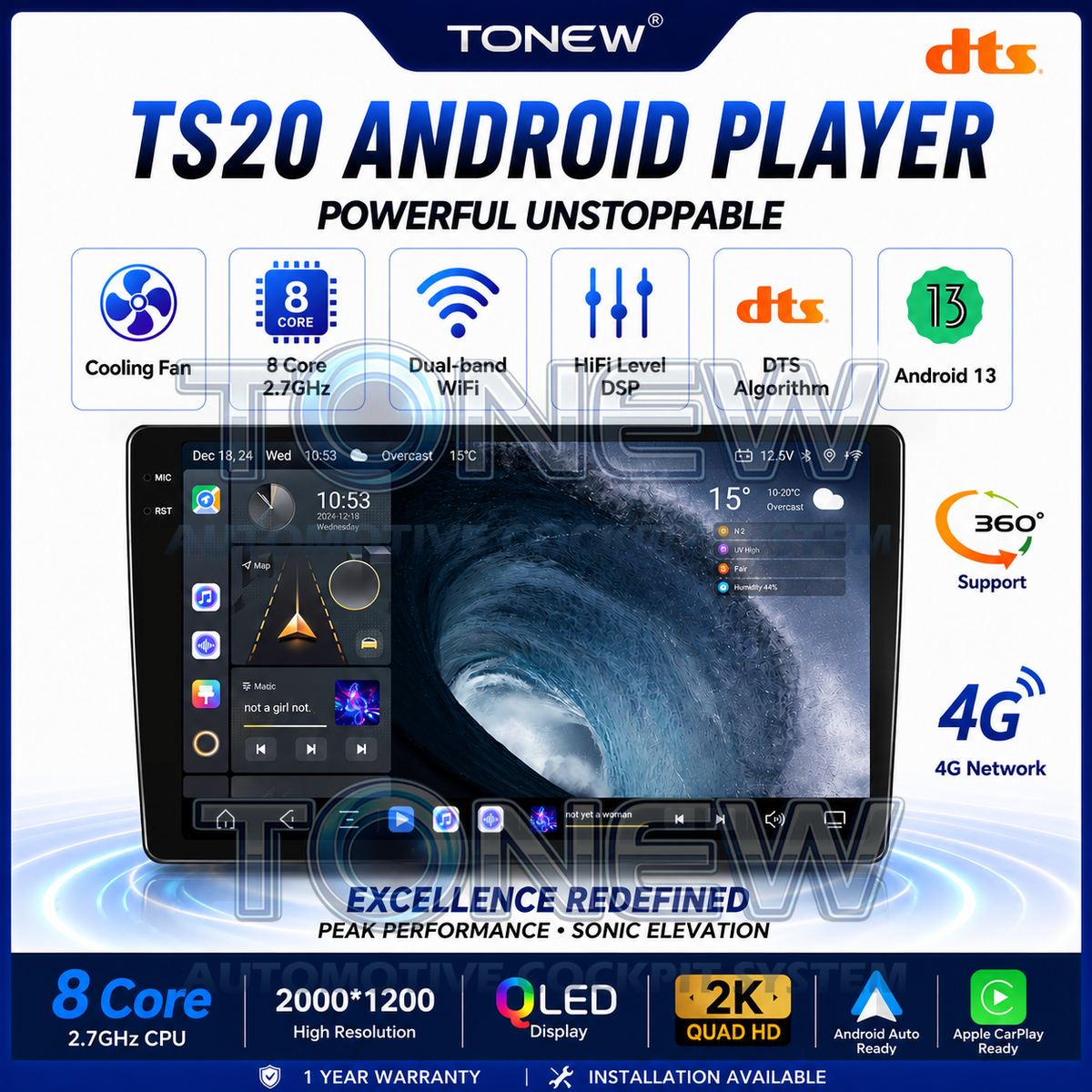 ⚡TS20 Android Player 2K 360⚡TS20 Android Player 2K Latest Premium 2.7GHz CPU DTS 9.5/10.36 Inch Carplay/Android Auto Day2.my