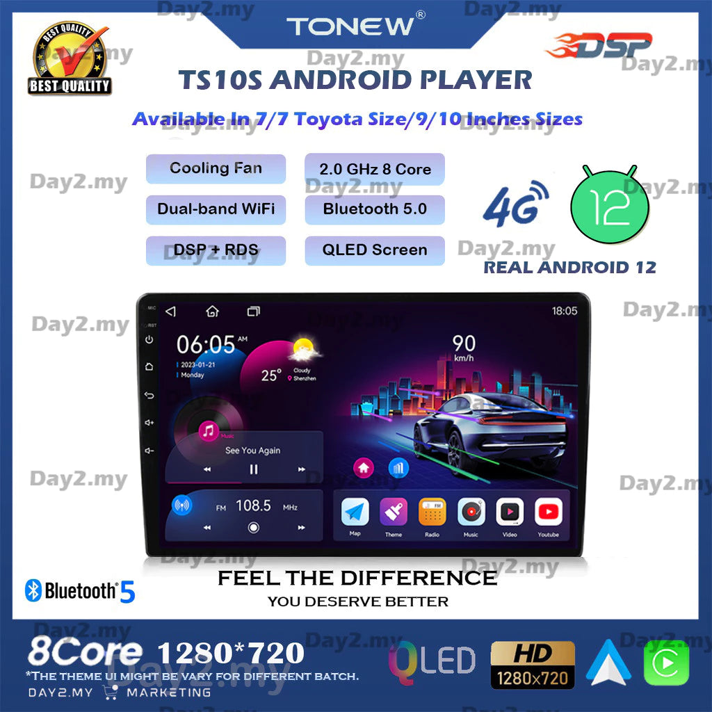 [READY STOCK]⚡TS10S Android Player 360⚡ TS10S Android 12 4G 7/9/10 inches Wireless Apple Carplay/Android Auto/4+64/6+128/8+128 Day2.my